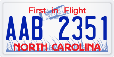 NC license plate AAB2351