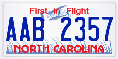 NC license plate AAB2357