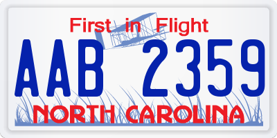 NC license plate AAB2359