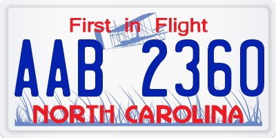 NC license plate AAB2360