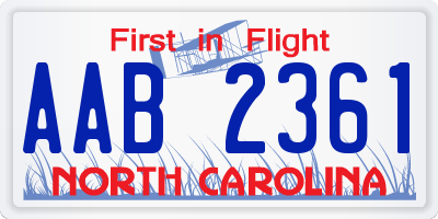 NC license plate AAB2361