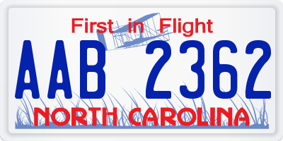 NC license plate AAB2362