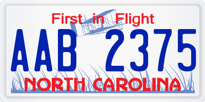 NC license plate AAB2375