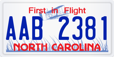 NC license plate AAB2381