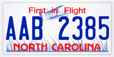 NC license plate AAB2385