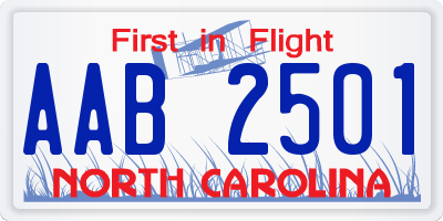 NC license plate AAB2501