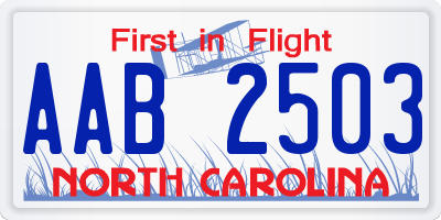 NC license plate AAB2503