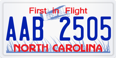 NC license plate AAB2505
