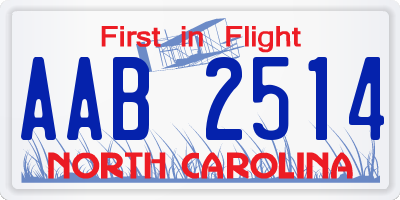 NC license plate AAB2514