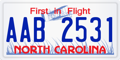 NC license plate AAB2531