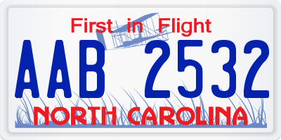 NC license plate AAB2532