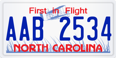 NC license plate AAB2534