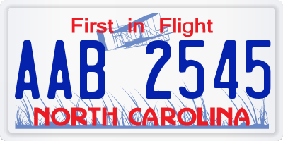 NC license plate AAB2545