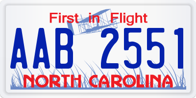 NC license plate AAB2551