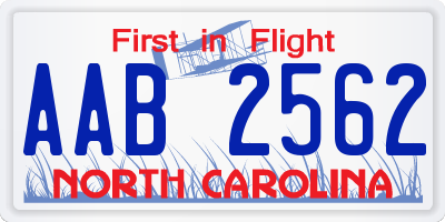 NC license plate AAB2562