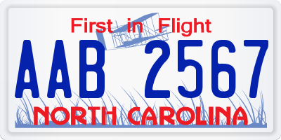 NC license plate AAB2567