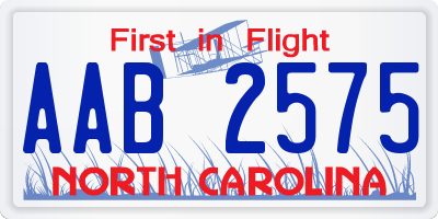 NC license plate AAB2575