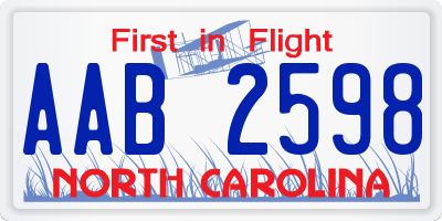 NC license plate AAB2598