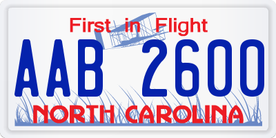 NC license plate AAB2600