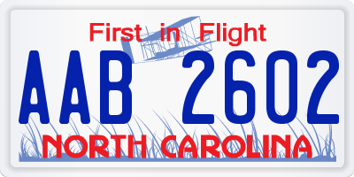 NC license plate AAB2602