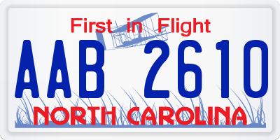 NC license plate AAB2610