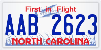 NC license plate AAB2623