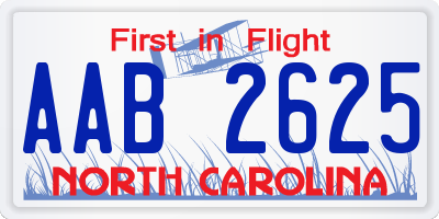 NC license plate AAB2625