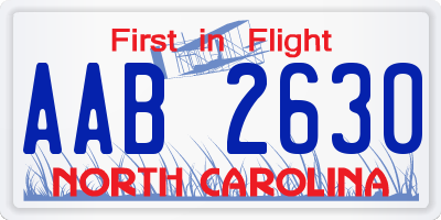 NC license plate AAB2630