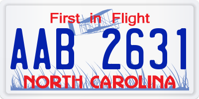 NC license plate AAB2631