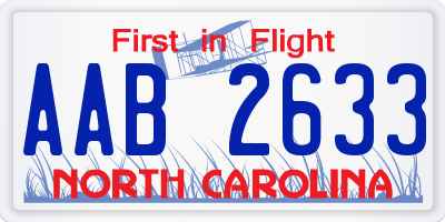 NC license plate AAB2633