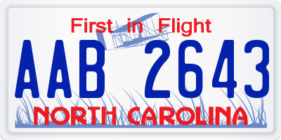 NC license plate AAB2643