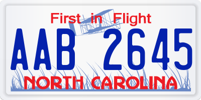 NC license plate AAB2645