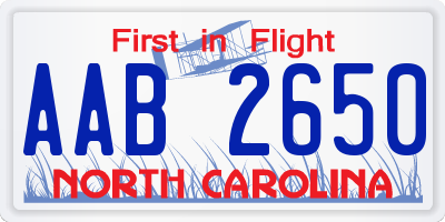 NC license plate AAB2650