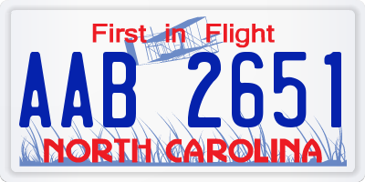 NC license plate AAB2651