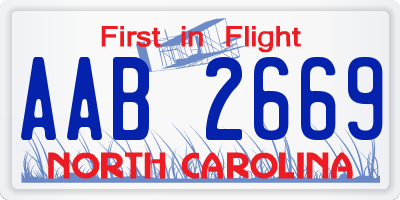 NC license plate AAB2669