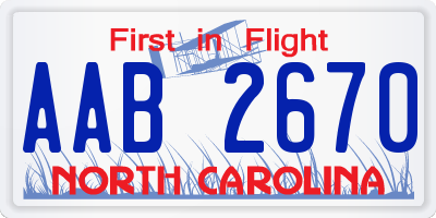 NC license plate AAB2670