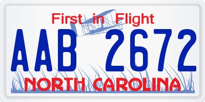 NC license plate AAB2672