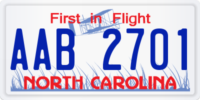 NC license plate AAB2701