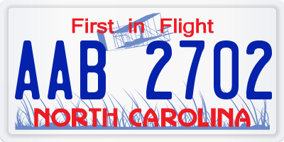 NC license plate AAB2702