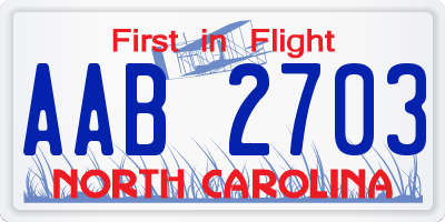 NC license plate AAB2703