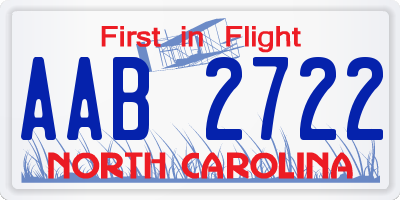 NC license plate AAB2722