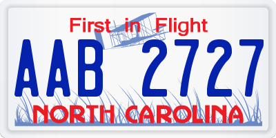 NC license plate AAB2727