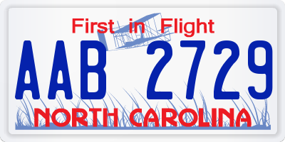 NC license plate AAB2729