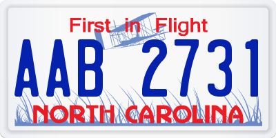 NC license plate AAB2731