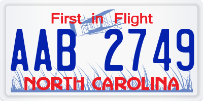 NC license plate AAB2749