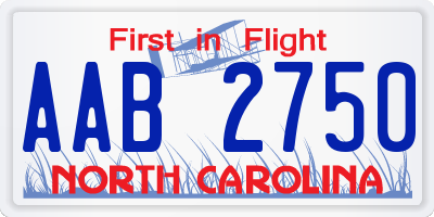 NC license plate AAB2750