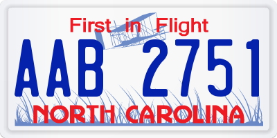 NC license plate AAB2751