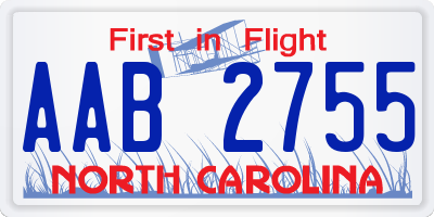 NC license plate AAB2755