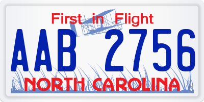 NC license plate AAB2756