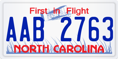 NC license plate AAB2763